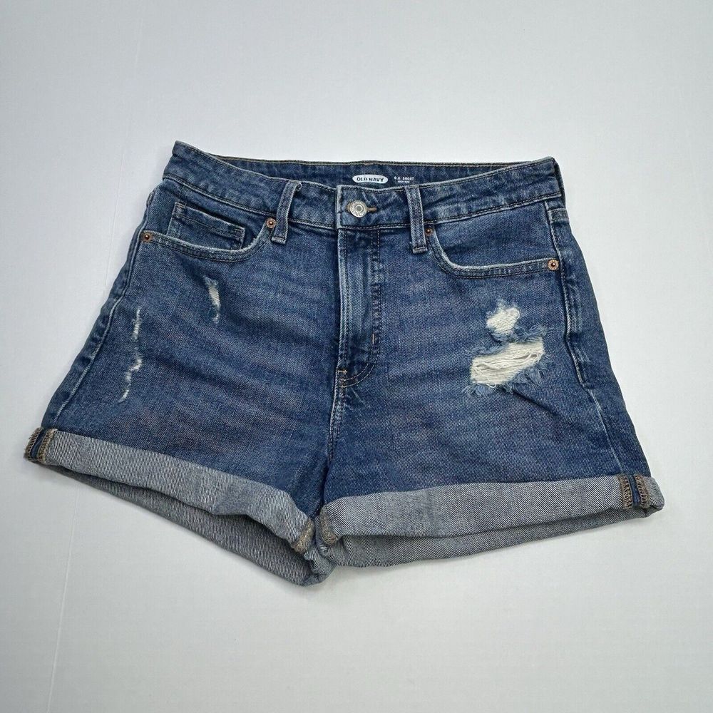 Old Navy OG High Rise Blue Jean Shorts Women's 6 Margarita Cuffed Distressed